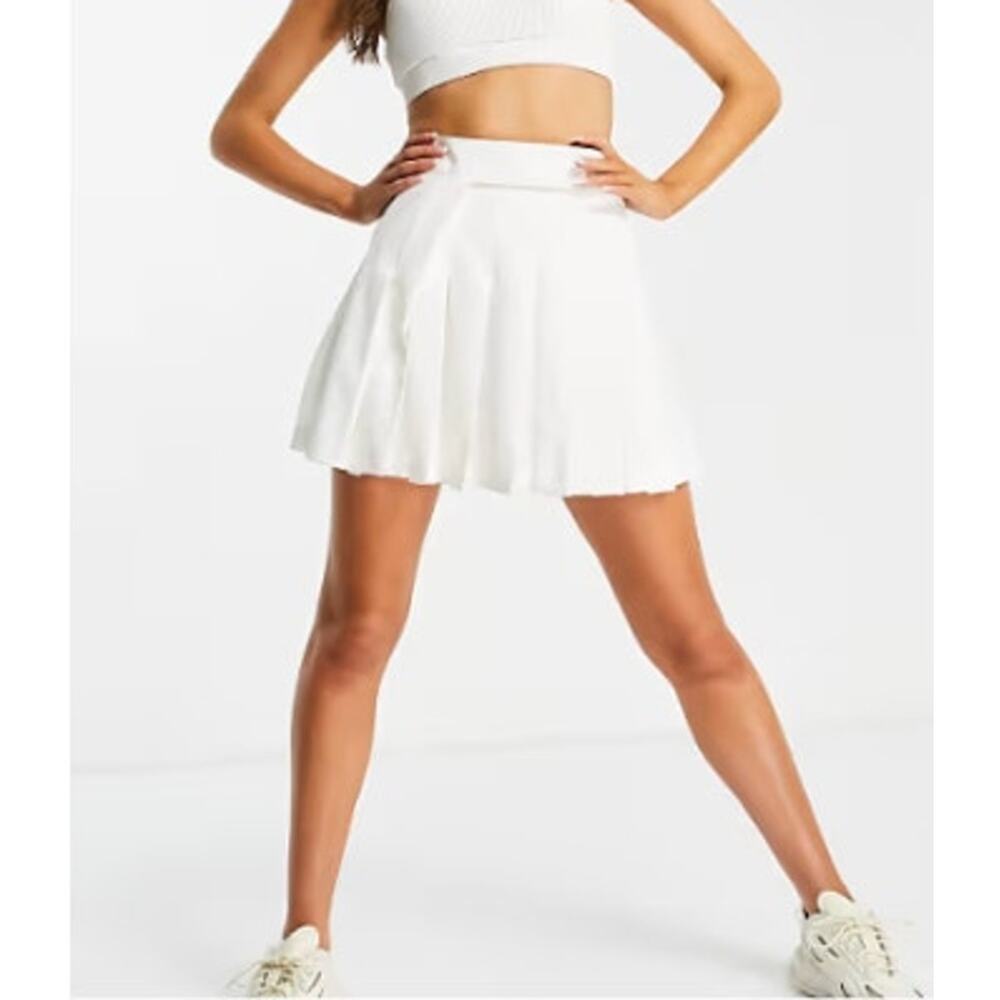 Wrap Pleated White Mini Skirt with Velcro Tab